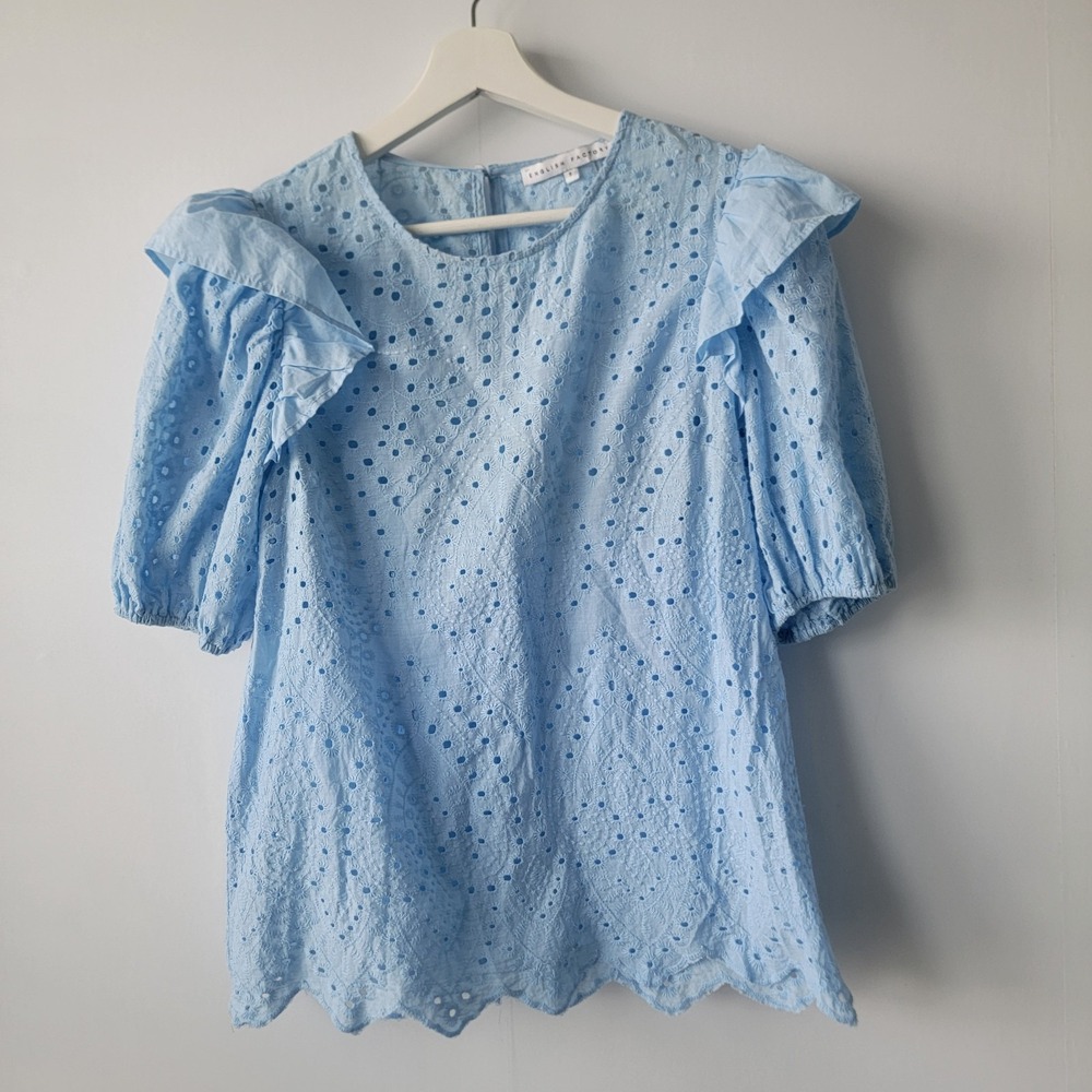 English Factory women's Ruffle Sleeve Eyelet Top size S Embroidered romantic